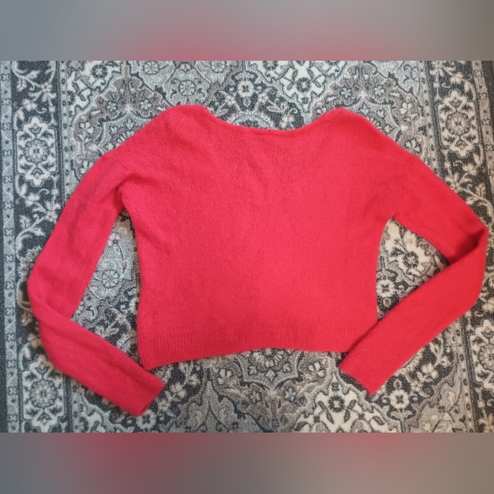 Free People Alpaca Wool Cropped Sweater Small Pink V Neck Y2K Feminine - Picture 5 of 10